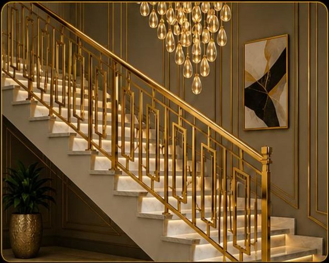 PVD Metal & Glass Railing by GAD Furnitures